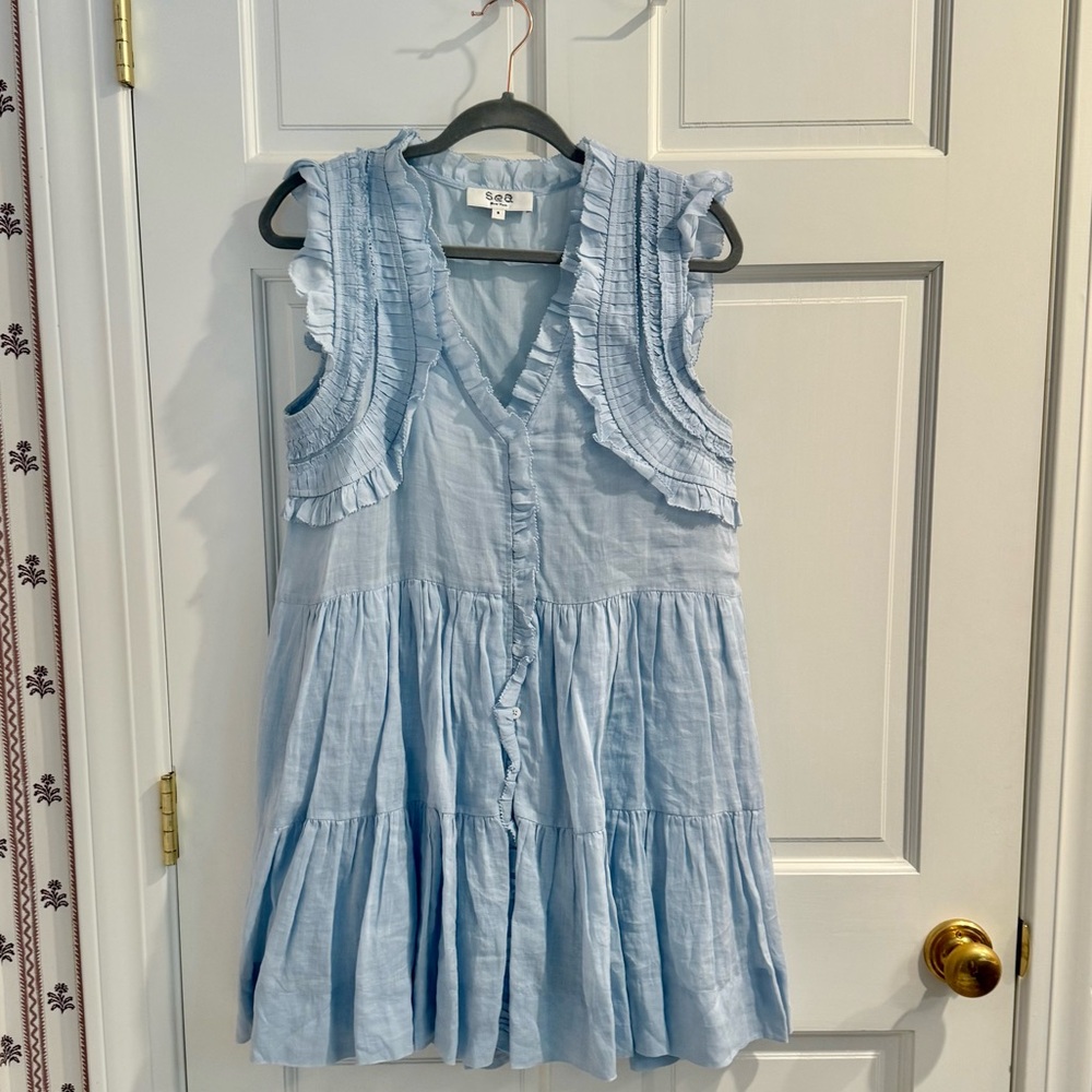 Sea linen feel light blue dress